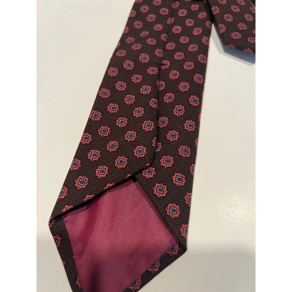 Vintage Filene's Boston Traders Silk Necktie Brown Pink Purple Geometric JL